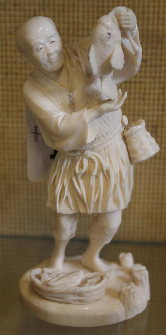 A Japanese ivory figure of a fisherman, early 20th century, 15.5cm